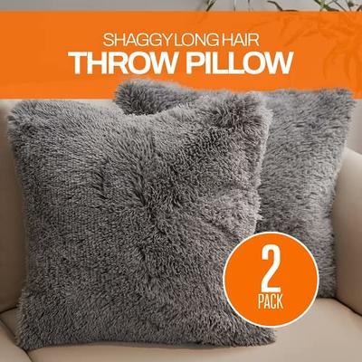 Set of 2 Shaggy Long Hair Throw Pillows - Super Soft and Plush Faux Fur Accent  Pillows 