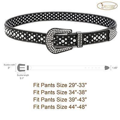 Jasgood Rhinestone Studded Belt for Men Women, Western Leather Belt for Cowgirl Cowboy Vintage Bling Belt for Pants Dress black-cross 125cm(49Inch)