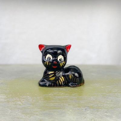 Handcrafted Day of the Dead Black Ceramic Kitten Figurine - Enchanted Kitten