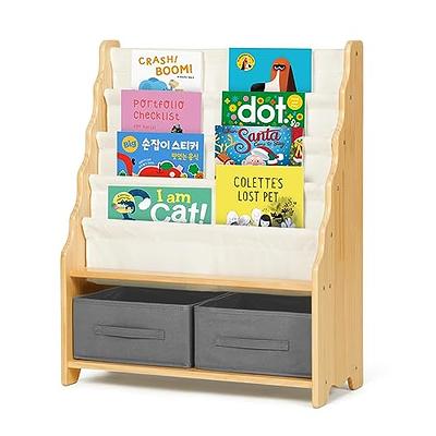 Wood Kids Sling Book Shelf Storage Rack Organizer Color Pockets