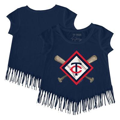 Girls Toddler Tiny Turnip Navy Atlanta Braves Baseball Cross Bats Fringe T-Shirt