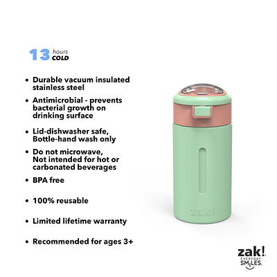 Zak Designs 24 Ounce Antimicrobial Stainless Steel Water Bottle, Wisteria