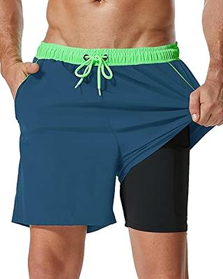 SILKWORLD Mens Swim Trunks with Compression Liner 2 in 1 Quick Dry
