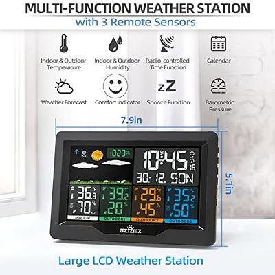 Weather Station, Wireless Indoor Outdoor Weather Stations with Multiple Sensors, Color Display Indoor Outdoor Digital Atomic Clock, Wireless