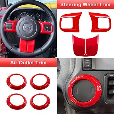  18 PCS Full Set Interior Trim Kit Fit for Jeep Wrangler JK JKU  2011-2018 2-Door&4-Door - Steering Wheel & Center Console Trim, Door Handle  & Cup Cover (Red) : Automotive