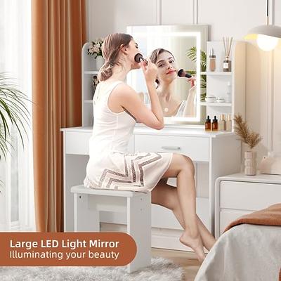 Makeup Corner Vanity Desk with Drawer Mirror& Light Women Dresser Easy  Assembly