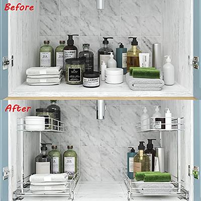 G-TING Under Sink Organizer 2 Tier, L Shaped Sliding Cabinet Basket  Organizer, Slide Out Under Cabinet Storage, Multi-Purpose Pull Out Cabinet