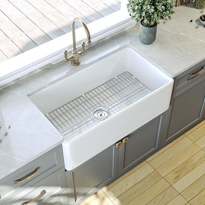 DeerValley White Ceramic 33 in. Single Bowl Farmhouse Apron Workstation Kitchen Sink with Accessories