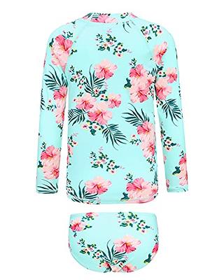 Buy Big Girls One Piece Swimsuits Long Sleeve Rash Guard Kids Hawaiian Bathing  Suit UPF 50+ Swim Shirts Floral Size 10/8-10 at