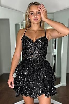  Women's Tulle Prom Dresses Long A-line Spaghetti Straps Corset  Tiered Formal Evening Party Gowns Black Size 0: Clothing, Shoes & Jewelry