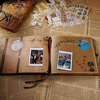 JIMBON Our Adventure Book Scrapbook Photo Album Retro Style Embossed Letter Cover Travel Diary Journal Scrap Book Kit for Couples Memory Book for