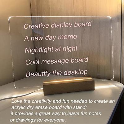 Fanderrin Acrylic Dry Erase Board with Neon Light Up Stand -Table LED  Letter Message Board with 12 Pack of Assorted Colors Erase Markers for Home