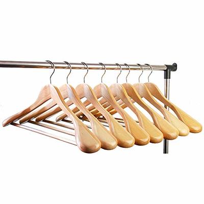 10 Quality Hangers Curved Wooden Hangers Beautiful Sturdy Suit Coat Hangers  with Locking Bar Gold Hooks Walnut Finish (10)