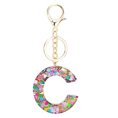 Fuqimanman2020 Glitter Letter A-Z Keychain Pink Blue Resin Alphabet Initial  Letter Accessories with Purple Tassel Glass Ball