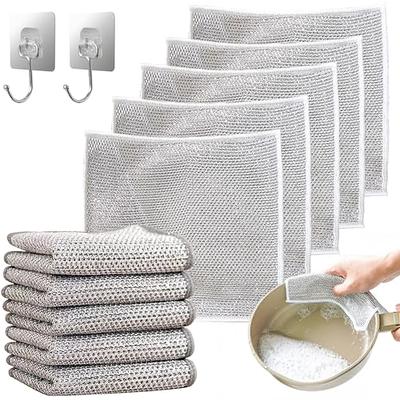 5/10/20pcs Non-Scratch Wire Dishcloth,Silver Wire Mesh Knit Cleaning Cloth  For Wet And Dry,Reusable Dishwashing Rags,Kitchen Dish Towels,Washing For  Dishes, Sinks, Counters, Stove Tops,Cleaning Tools.