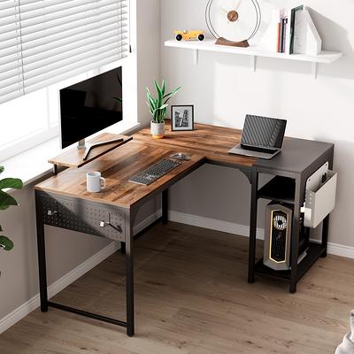 L-Shaped Compute Desk with Monitor Stand and Storage Shelf, Rustic Large  Corner Computer Desk, Gaming Table Workstation - Yahoo Shopping