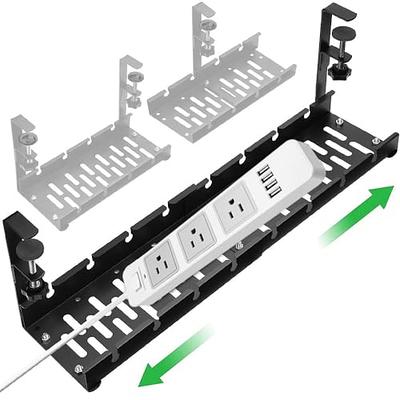 No Drilling Extendable Under Desk Cable Management, Metal Cable Management  Tray Under Desk with Clamp, Retractable Power Strip Cord Holder for Wire  Management 31Inch 