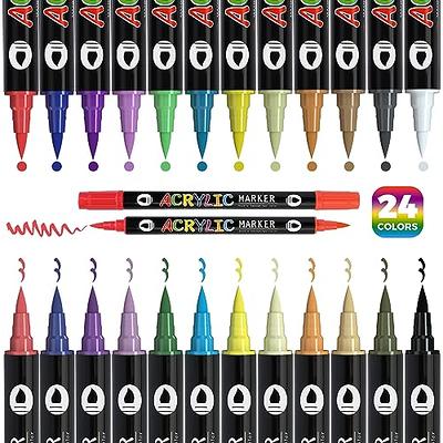 LIGHTWISH 48 Colors Acrylic Paint Markers,Upgraded Dual Tip and Dual Colors  Acrylic Paint Pens,Waterproof,Never Fade Paint Markers for rock