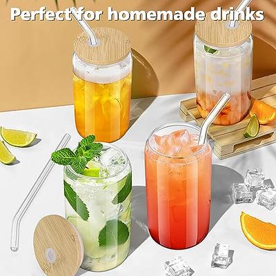 Glass Tumbler with Straw and Lid 16 oz,Glass Iced Coffee Mug for Bubble  Tea,Smoothie,Juice(Ice Transparent Aurora)