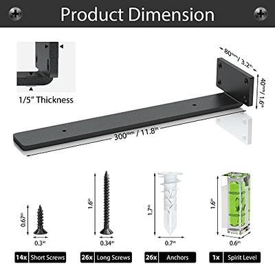 6 Pack Heavy Duty Shelf Brackets 6 inch, Floating Shelf  Brackets(1/5”-Thick), L-Shaped Wall Shelf Brackets Hidden & Decorative  Shelf Bracket Black