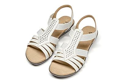  VJH confort Women's Flat sandals, Comfort Slip-on Elastic  ankle strap Slingback Light Weight Casual Walking Sandals | Flats