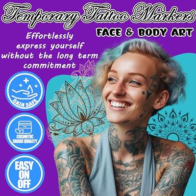 PFARRER Temporary Tattoo Markers for Skin, 15 Body Markers + 56 Large  Tattoo Stencils & 2 sheets Glow Stickers for Kids and Adults, Dual-End  Tattoo