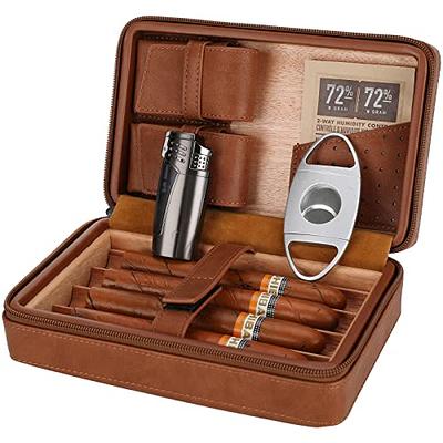 TISFA Cigar Humidor, Leather Cedar Wood Cigar Case with Cigar Lighter, V  Cut Cigar Cutter, Cigar Holder 3 in 1, Portable Travel Cigar Humidor Box  with