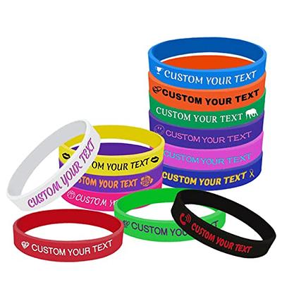 50 Silicone Custom Text Wristbands - Personalized Rubber Bracelets for Eventst, Support, Fundraisers, Awareness, Motivation (Red)