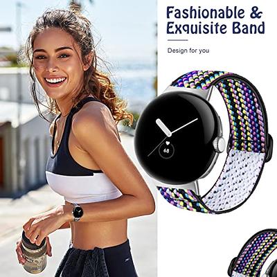 Google Replacement Nylon Strap Yahoo Google - Band Shopping Pixel Bands for 2 Accessories with Elastic Band, Boho+Pink Watch Compatible Women Watch Polyjoy Pixel Stretch Men Smart - Watch/Pixel