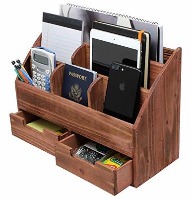 Rustic Torched Wood Table Top Home Office Desk Organizer Accessories Set  5-Piece