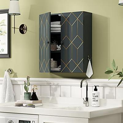 Basicwise White Wall Mounted Bathroom Storage Cabinet Organizer, Mirrored Vanity Medicine Chest with Open Shelves