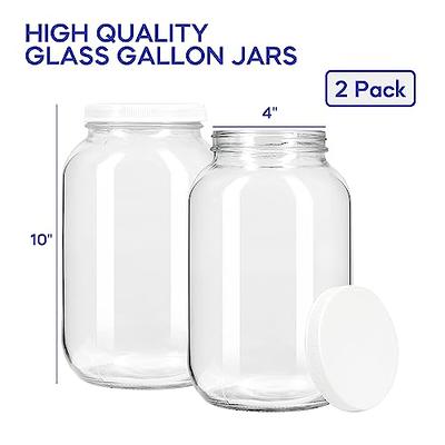 2 Pack - 1 Gallon Mason Jar - Glass Jar Wide Mouth with Airtight Foam Lined Plastic Lid - Safe Mason Jar for Fermenting Kombucha Kefir - Pickling