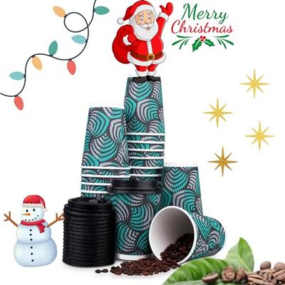 Ginkgo Christmas Disposable Coffee Cups with Lids 12 oz, Santa Claus Paper