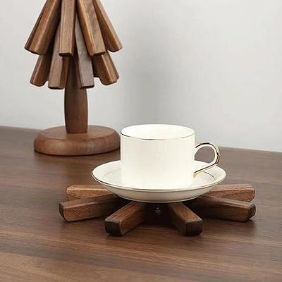 Wooden Coffee Tea Cup Set With Plate and Spoon Palm Wood Natural Color Eco  Friendly Christmas Housewarming Gift 