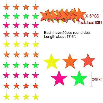 106feet Paper UV Neon Round Dot Garland Neon Streamers in The Dark Party Supplies Black Light Decorations for Wedding Birthday Glow Party Supplies