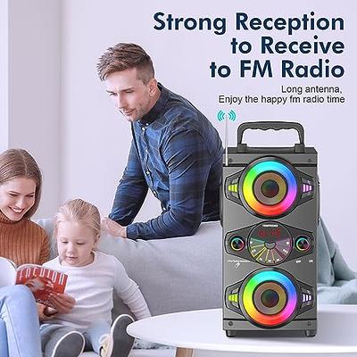 Bluetooth Speakers, 60W Portable Wireless Loud Outdoor Home Party Bluetooth  Speaker with Subwoofer, FM Radio, LED Colorful Lights, Microphone, Remote