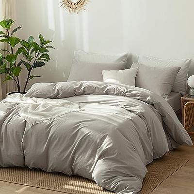 MooMee Bedding Sheet Set 100% Washed Cotton Linen Like Textured Breathable  Durable Soft Comfy (Dark Grey, Queen)