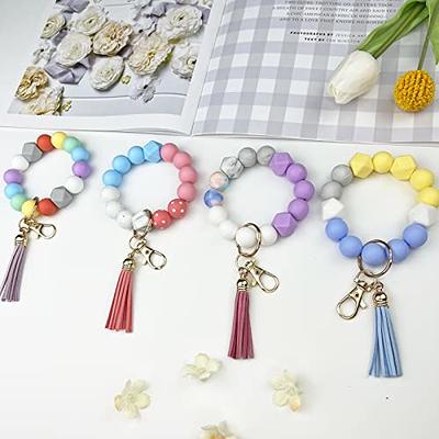 1pc Women Silicone Beads Bracelet Keychain With ID Holder Wallet