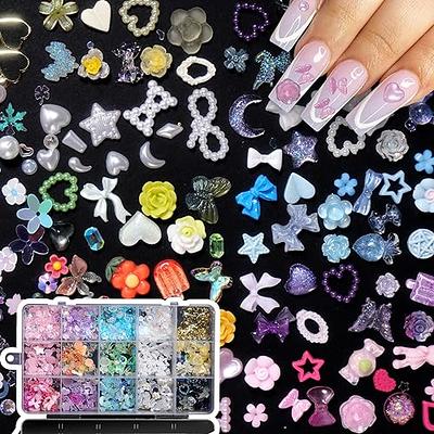 Buy 500 Pcs 3D Nail Charms and Flatback Pearls #1, 8 Colors Bow +  Pink&White Star Heart Moon Cute Charms + 2-6mm White Pearls for Nail Art  Design with Nail Charm Glue(UV