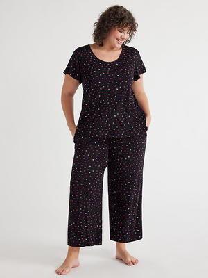 Women's Beautifully Soft Short Sleeve Notch Collar Top and Pants Pajama Set  - Stars Above™ Black XS