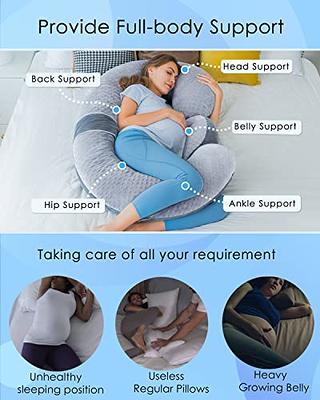 Pregnancy Pillow,Queen Rose Maternity Body Pillow for Sleeping, C Shaped  Body Pillow for Pregnant Women with Removable Gray Velvet Cover 