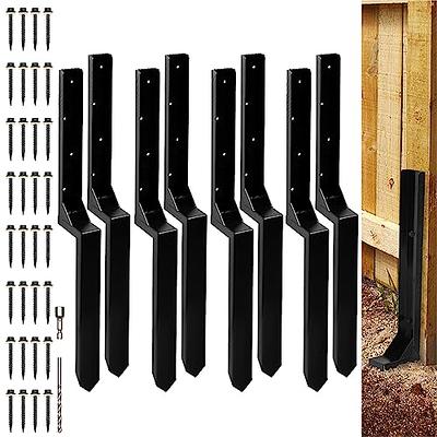 Fence Post Repair Kit, Heavy Duty Steel Fence Post Anchor Ground Spike for  Repair Tilted, Broken Wood Fence Post (Black - Set 2)