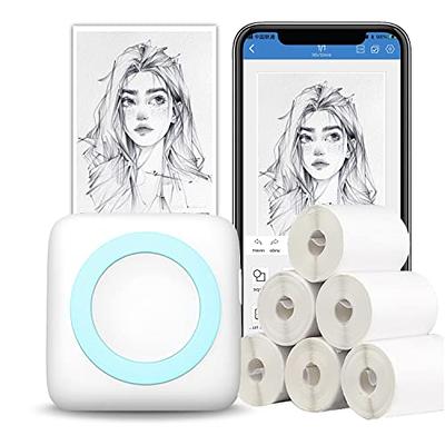 Eschen Pocket Mini Printer, Portable Printer with 6 Rolls Printing Paper  for iOS Android Smartphone, Label Receipt Sticker Photo List Notes Inkless