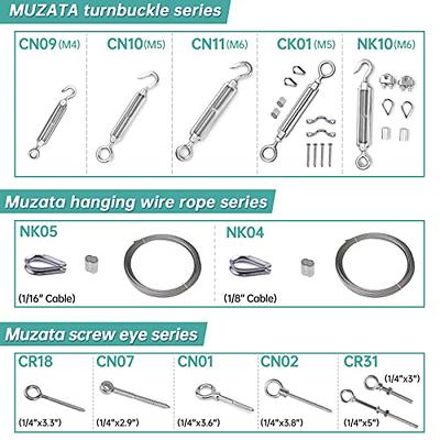 Muzata 10Pack 3.6Inch M6 Screw Eye Hook Wood Screws Metal Hook T316  Stainless Steel for Wood Securing Cable Wire Terminal Ring Eyelet Stand  Self Tapping Eye Bolt Indoor Outdoor CN01 HN1 