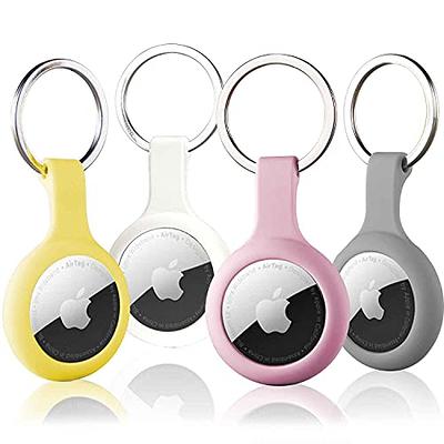 Wasserstein PU Leather Keychain Holder for Apple AirTag (4-Pack, Yellow/Brown/Blue/Red)