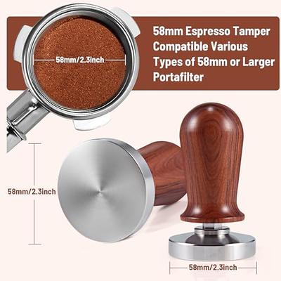 58mm Espresso Coffee Tamper & Stirrer Set - Wooden-Handle Spring-loaded  Calibrated Tamper with Premium Stainless Steel Base for Espresso Machine