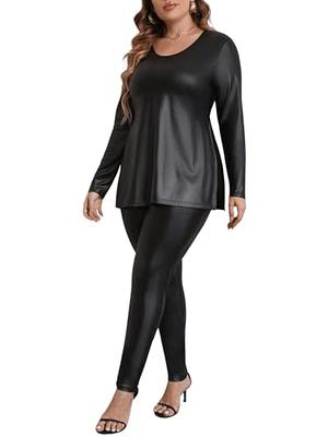 MakeMeChic Women's Plus Size 2 Piece Leather Outfits Faux Leather
