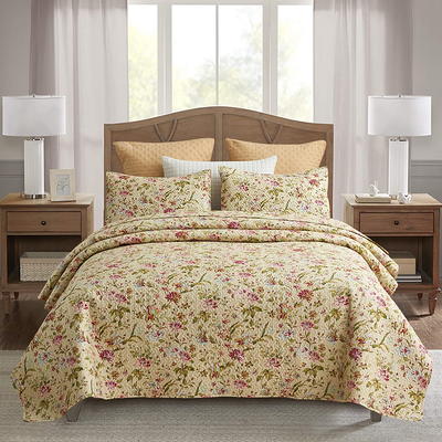 JML Quilt Set, King, Pink Green Flower, 3 Piece 