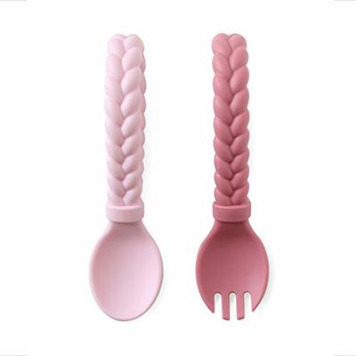 PandaEar 4 Set Baby Toddler Silicone Stainless Steel Utensils Silverware  Spoon Fork for Baby Toddler BPA Free with Silicone Holding Anti-Choke  Design