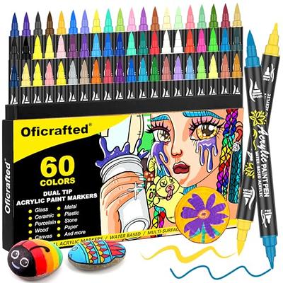 HTVRONT Acrylic Paint Pens - 24 Color Dual Tip Acrylic Paint Markers for  Adult Coloring, Smooth Ink Flow Acrylic Pens, Erasable Odorless Paint Pen  for